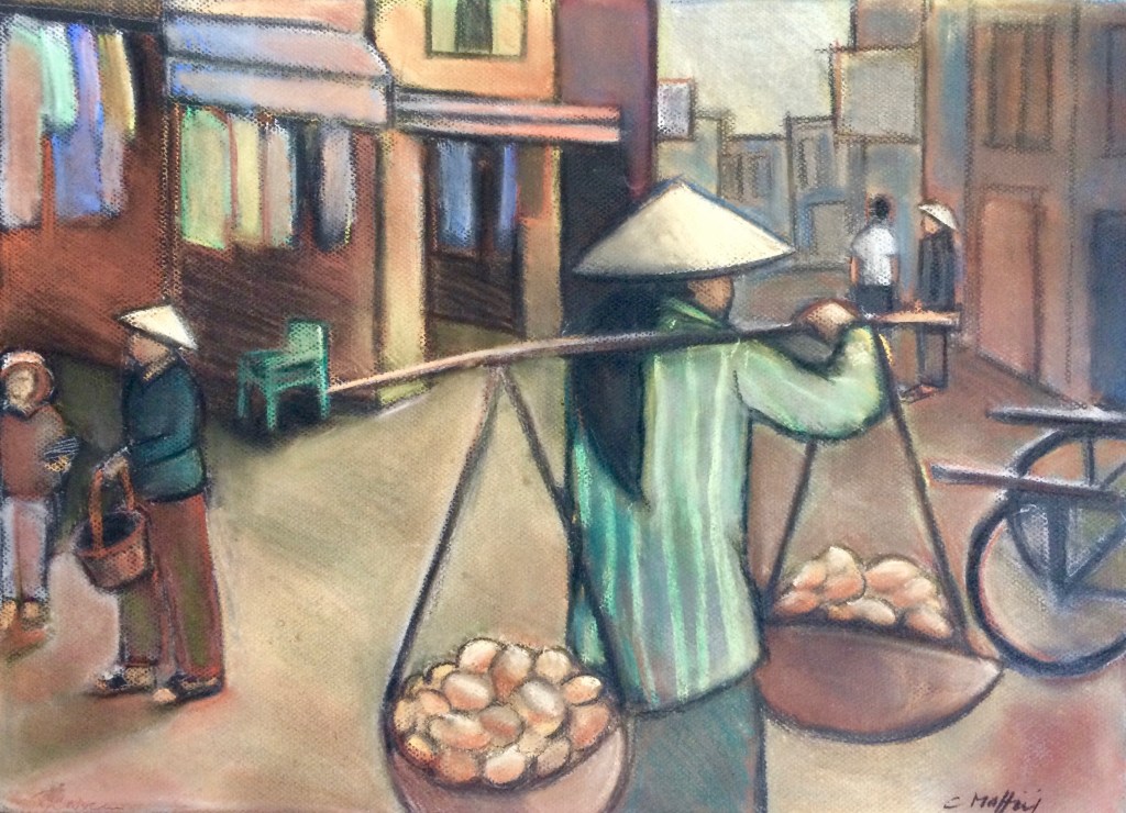 Hanoi street scene, Pastel 70cm x 50cm
