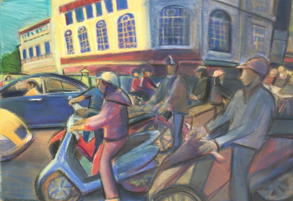 Motos, Saigon, Pastel 70cm x 50cm