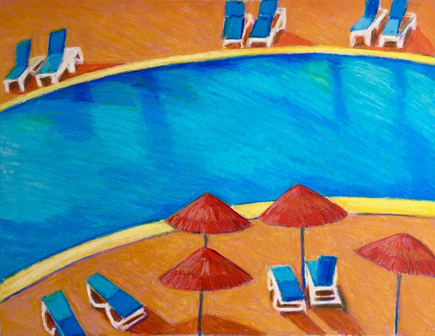 Piscine, Tunisie, Pastel 50cm x 70cm